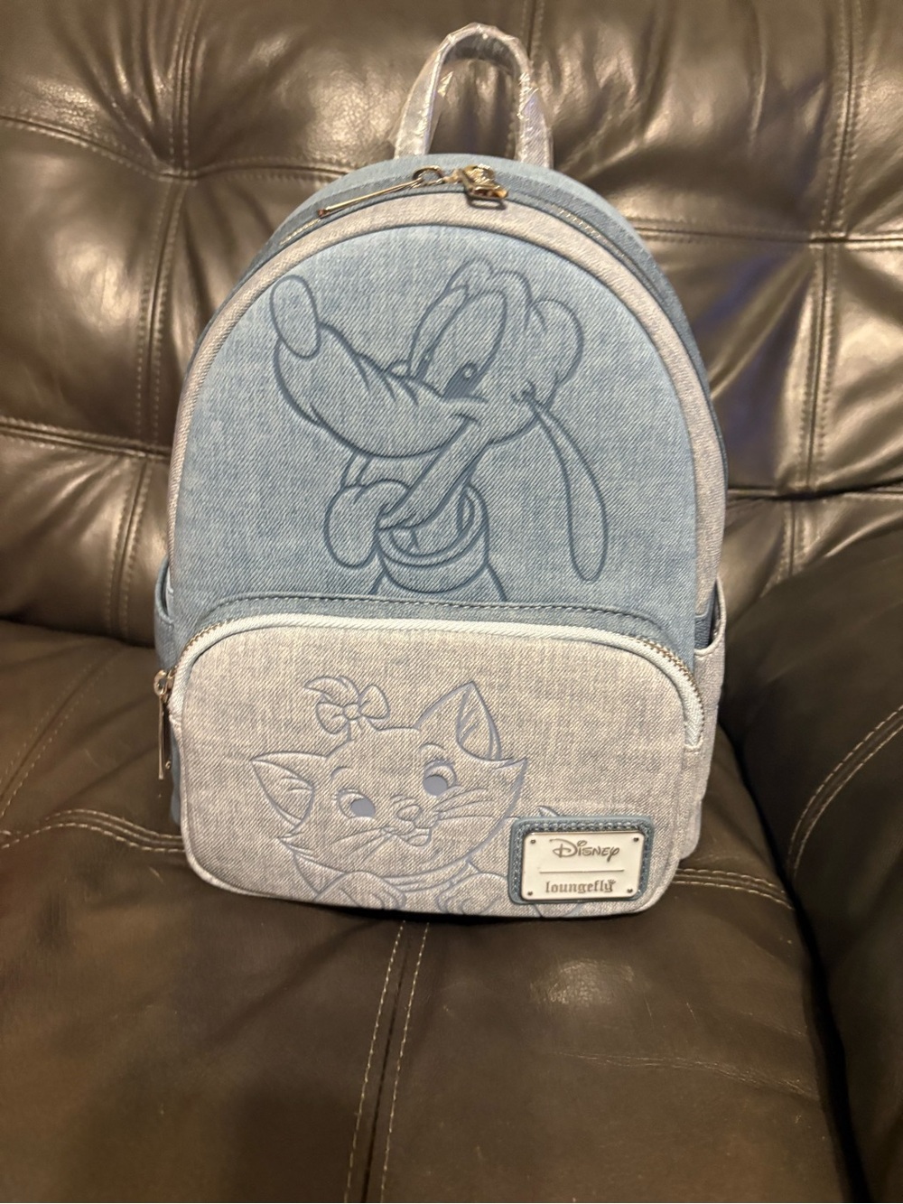 Loungefly Disney Pets Denim-Style Pluto & Marie Mini Backpack - Light Blue